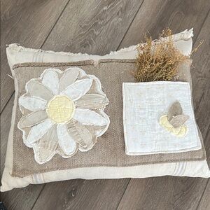 Floral Accent Pillow with Butterfly Design